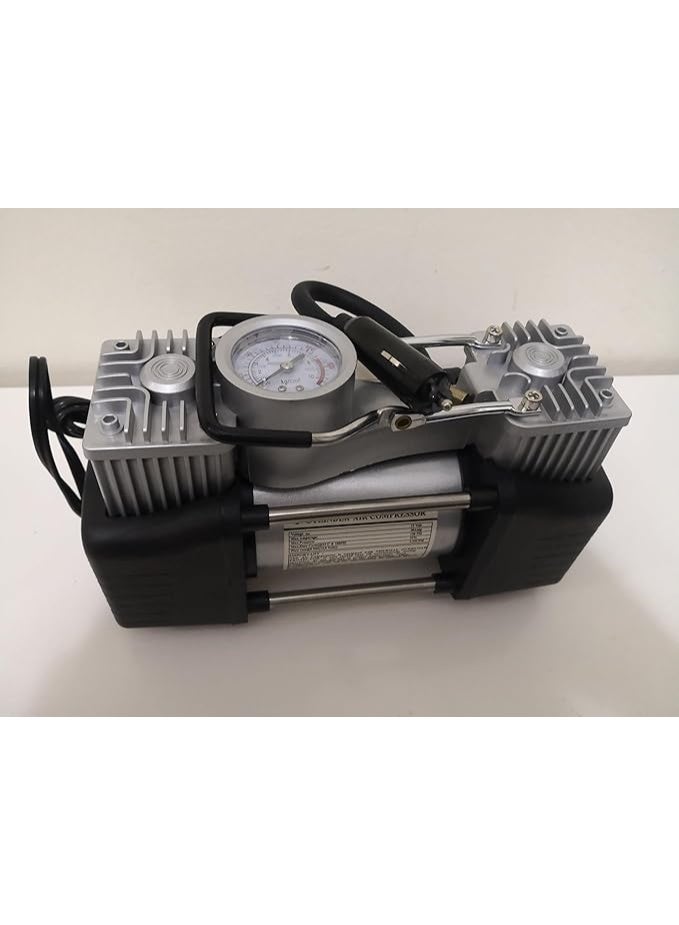 Heavy Duty 12V Dual Cylinder Air Compressor Kit - 85LPM High Capacity Tire Inflator with Professional Emergency Repair Tools and Hard Case - 3.15kg - Image 3